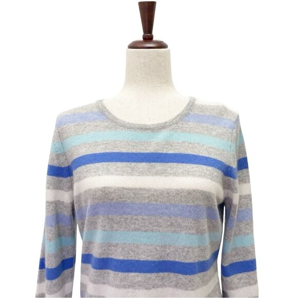 NWT Charter Club 100% Cashmere Sweater Blue & Gray Striped Pullover Size Medium - Picture 5 of 15
